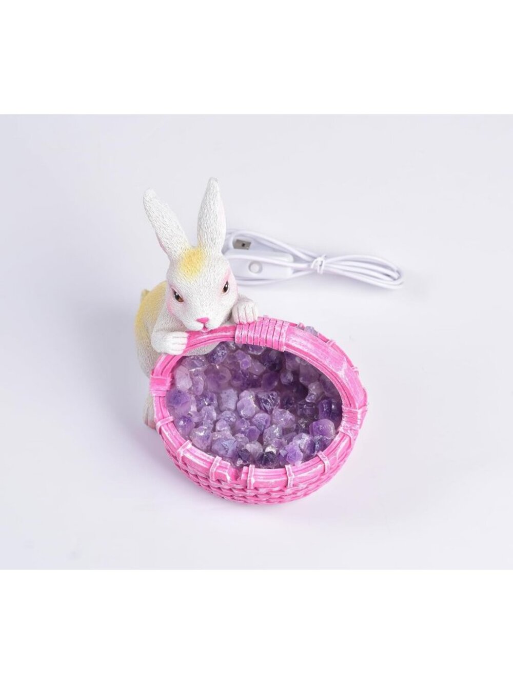 Amethyst Rabbit Crystal Night Light | Ceramic Decor Lamp for Cozy Ambiance